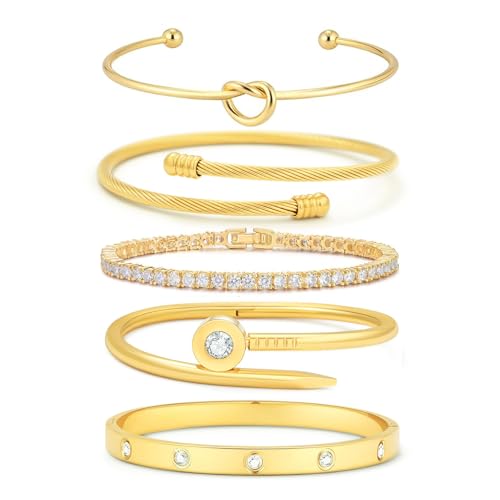 18 K Gold Plated Love Bangle Bracelet Stack Cuff Jewelry for Women Jewelry Set for Women Gift with Box - style: style2