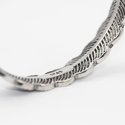 Innocence S925 Silver-Plated Antique Wide Feather Cuff Bracelet For Men Women Adjustable Retro Twisted Feathers Bracelets Gift Jewelry - color: Feather B