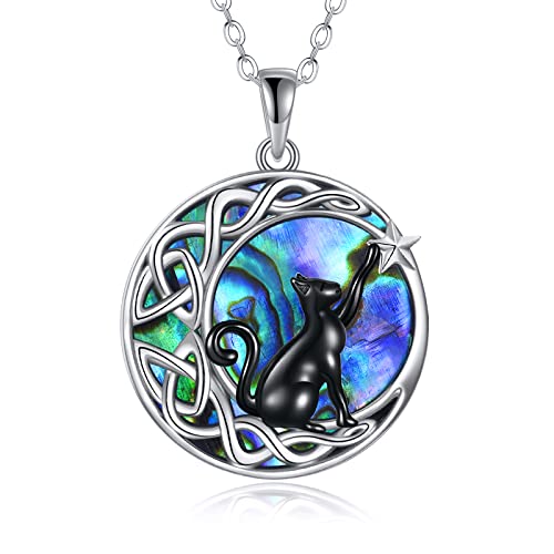 925 Sterling Silver Moon Black Cat Necklace for Women Cat Jewelry - style: C-Black Cat Abalone Necklace