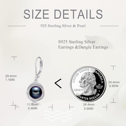 FreshWater Pearl Dangle Earrings 925 Sterling Silver Lapis lazuli Turquoise Larimar Opal Black Pearl Leverback Earrings for Women Birthday Hypoallergenic - style: black pearl earrings