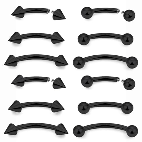 Eyebrow Piercing Jewelry Internally Threaded Surgical Steel Curved Barbell Tiny Eyebrow Ring Vertical Labret Lip Jewelry Ear Rook Navel Small Belly Button Ring for Women Men 18g 16g 14g - color: black,18g