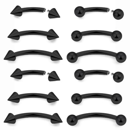Eyebrow Piercing Jewelry Internally Threaded Surgical Steel Curved Barbell Tiny Eyebrow Ring Vertical Labret Lip Jewelry Ear Rook Navel Small Belly Button Ring for Women Men 18g 16g 14g - color: black,16g