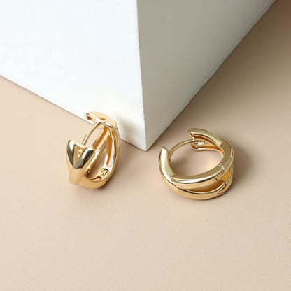 Small Chunky Gold Hoop Earrings For Women, 14k Gold Thick statement huggie hoop earrings Trendy Hoop Earrings Set Hypoallergenic Fashion Earrings - color: X-Gold 4