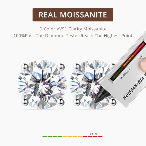 4 Pair Moissanite Stud Earrings,Flat Back Earrings for Women | 14K/White Gold Plated S925 Sterling Silver Flat Back Earrings Set, Hypoallergenic Cartilage Piercing Jewelry - color: White Gold