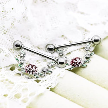 2pcs 14G Nipple Rings Flower Nipple Bars Surgial Steel 316L Nipple Piercing Jewelry Heart Nipple Barbell for Women - color: WHITE