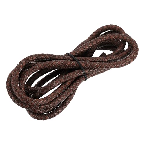 MECCANIXITY Braided Leather Cord, Round Leather Bolo Tie String Rope for Crafts, Jewelry Making, Necklace, Bracelets, 6mm x 2m, Retro Dark Coffee - color: Retro Dark Coffee, size: 6mm x 2m