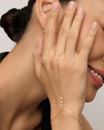 PAVOI Hand Chain Bracelet for Women, 14K Gold Plated Adjustable Ring Chain | Hand Chain Bracelet, Ring Bracelet Hand Chain, Arm & Body Jewelry - style: Station