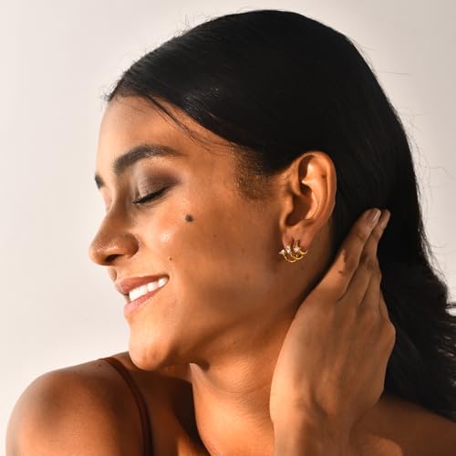 Gold Triple Hoop Illusion Stud Earrings, 14K Chunky Gold Plated Hoop Earrings Cuff Earrings for Women Trendy, Hypoallergenic Earrings Set Jewelry Gift - color: Triple hoop earrings-drop