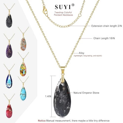 Suyi Stone Necklace for Women Teardrop Colorful Pendant Necklaces - color: Black Gold