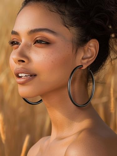 FindChic Hoop Earrings for Women, Silver/Black/14K Gold Plated Hypoallergenic Hollow Round Tube Loop Earrings, 20mm/30mm/40mm/60mm/80mm Chunky Hoops with Custom Name Options & Gift Box - color: a.Black, size: 80MM