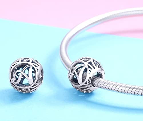 Letter Charms 925 Sterling Silver Initial A-Z Bead Charms | For Bracelets Necklaces, Hypoallergenic,Cubic Zirconia Alphabet Beads, Personalized Gifts for Women - color: A