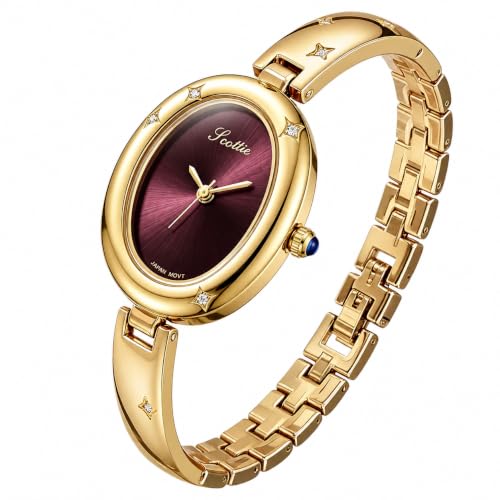 FORSINING Watches for Women, Ladies Quartz Watch Oval Crystal Watch, Japanese Quartz Movement 3ATM Waterproof Fashion Female Wrist Watch Luxury Birthday Gifts - color: Yellow