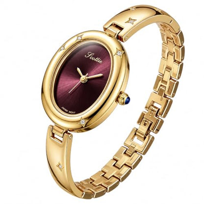 FORSINING Watches for Women, Ladies Quartz Watch Oval Crystal Watch, Japanese Quartz Movement 3ATM Waterproof Fashion Female Wrist Watch Luxury Birthday Gifts - color: Yellow