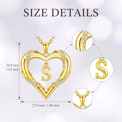 Midari 18K Gold Initial Letter Necklace for Women 18K Gold Initial Heart Capital Monogram Necklace for Mom Wife Alphabets from A-Z - color: S