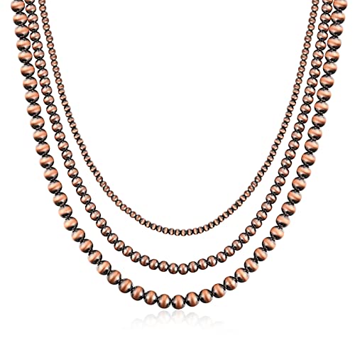 Navajo Pearl Necklace Western Jewelry for Women Cowgirl | Layered Western Necklaces Country Concert Choker Jewelry Gift - color: red 1pcs (4mm+6mm+8mm)