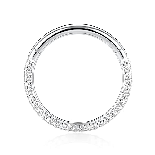 GAGABODY Septum Clicker Conch Piercing Jewelry 16 Gauge Earrings Hoop 20g Ring Nose Hoops Surgical Steel Lip Rings with 3 Sides CZ Helix Rook Cartilage Earrings - color: Style11:Silver+3 Sides CZ