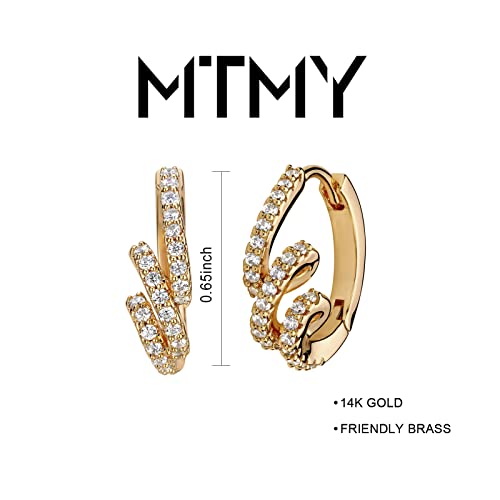 Huggie Hoop Earrings 14K Gold Plated Cubic Zirconia Dainty Simple Cute Beads Elegant CZ Circle Small Hoop Earring for Women Minimalist Handmade Hypoallergenic Jewelry - color: CZ-Winding