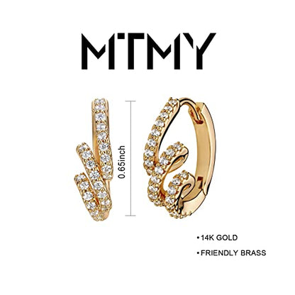 Huggie Hoop Earrings 14K Gold Plated Cubic Zirconia Dainty Simple Cute Beads Elegant CZ Circle Small Hoop Earring for Women Minimalist Handmade Hypoallergenic Jewelry - color: CZ-Winding