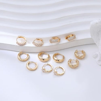 Wgoud Small Gold Hoop Earrings Set for Women, 6 Pairs 14K Gold Plated Hypoallergenic Lightweight Huggie Hoops Earrings, Trendy Cartilage Cubic Zirconia Earrings for Women Gifts. - color: E-Gold hoops