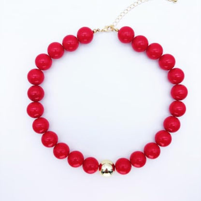 Red Beaded Necklace for Women Chunky Beaded Necklace Adjustable Acrylic Bead Choker Necklaces Big Statement Necklaces Jewelry Accessories - color: 16MMChunkyRedNecklace