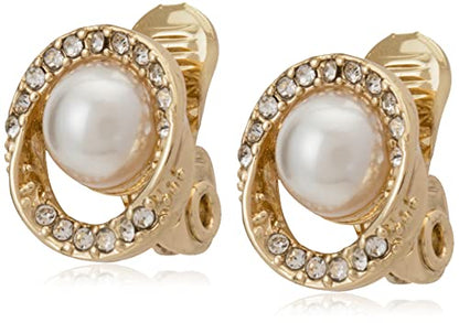 Anne Klein Women's Pearl Stud Earrings, Layered Statement Fashion Jewelry for Everyday and Evening Wear - color: Pave Halo