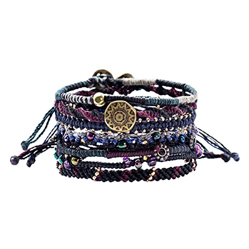 Wakami Charm Bracelet Stack Beaded Stackable Bracelets for Women - color: Night | 6.5IN