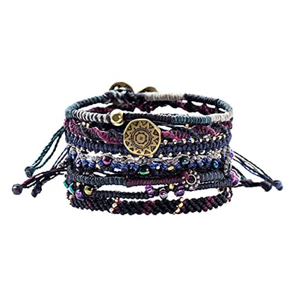 Wakami Charm Bracelet Stack Beaded Stackable Bracelets for Women - color: Night | 6.5IN