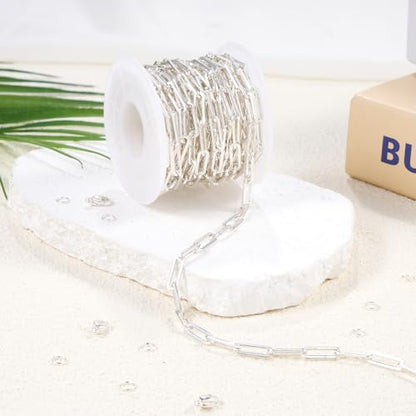 GTVOODX Silver Plated Chunky Paperclip Chain Roll for Women Jewelry Making | 4 Meters Stainless Steel Handmade Paper Clip Chains Spool Bulk for Bracelet Necklace Crafts with Lobster Clasps Jump Rings - color: Silver Thick Paperclip Chains