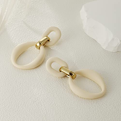RUOFFETA Acrylic Rectangle Earrings, Fashion Acrylic Square/Oval/Hoop Statement Drop Earrings for Women - color: Cream White Oval
