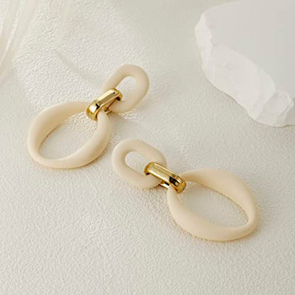 RUOFFETA Acrylic Rectangle Earrings, Fashion Acrylic Square/Oval/Hoop Statement Drop Earrings for Women - color: Cream White Oval