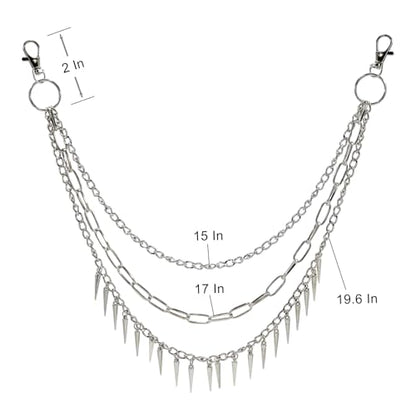 Hip Hop Punk Pants Chain Wallet Chain, Unisex Rivet Spike Jeans Pocket Chain Goth Belt Chain for Women Men Biker Rocker Pants Accessories - color: 【Chain-03】3-Layer Spike（Silver）