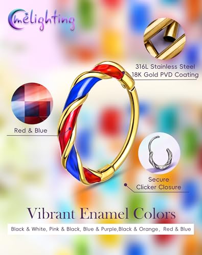 Melighting 20G Twist Nose Ring Hoop Stainless Steel 316L Piercing Jewelry | 7/8 mm Nose Piercing Jewelry, Cute Hinged Segment Clicker Lobe Helix Daith Cartilage Earring for Women - color: Gold RDBL, size: 20g8mm