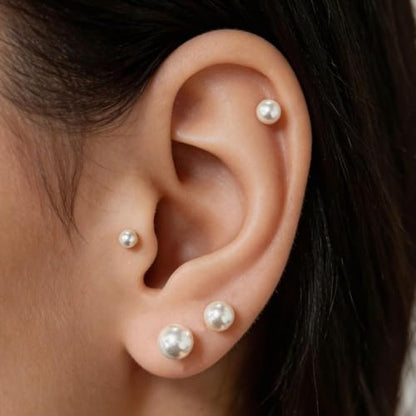 ToHeart 5 Pairs 14K Gold Silver Plated Pearl Stud Earrings for Women 3-7MM | Hypoallergenic Pearl Earrings Set Lightweight Cartilage Piercing Earrings Jewelry Gifts for Women - style: Gold