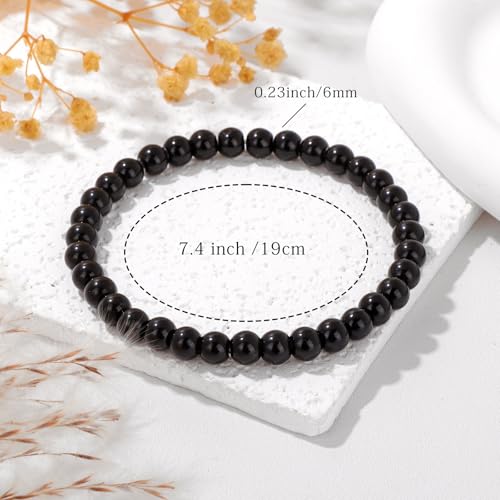 Crystal Beaded Bracelets for Women 4mm Clear Quartz Bead Handmade Gemstone Stretch Elastic Bracelet Natural Stone Crystal Healing Reiki Spiritual Jewelry Gifts - color: Black Obsidian, size: 6mm