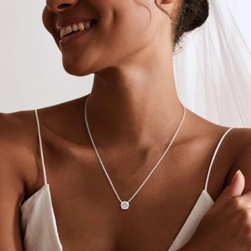 Gold Silver Necklace for Women, Dainty Cubic Zirconia Pendant | Teardrop CZ Charm, 14K Gold/Sterling Silver Plated, Adjustable Chain, Hypoallergenic & Waterproof Jewelry, Cute Trendy Gift - color: Silver-Solitaire cz