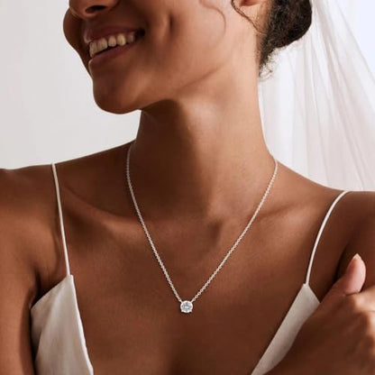 Gold Silver Necklace for Women, Dainty Cubic Zirconia Pendant | Teardrop CZ Charm, 14K Gold/Sterling Silver Plated, Adjustable Chain, Hypoallergenic & Waterproof Jewelry, Cute Trendy Gift - color: Silver-Solitaire cz