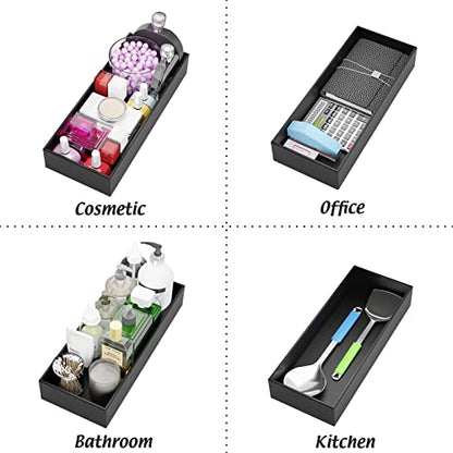 Black Bamboo Drawer Organizer - Silverware&Utensil Holder Organizer for Kitchen Drawers, Multi-Use Drawer Dividers Boxes for Bathroom Counter，Cabinet, Garage, Office Desk, Makeup, Jewelry (15"6"2.5") | Silverware Cutlery Utensil Tray, Multi-Use Drawer Div