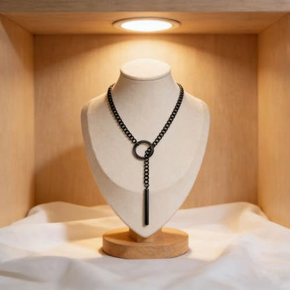 Choker Necklace for Women Gothic Goth Stainless Steel Slip Chain Chunky Long Drop Mens Punk Necklace Jewelry Gift - style: Black