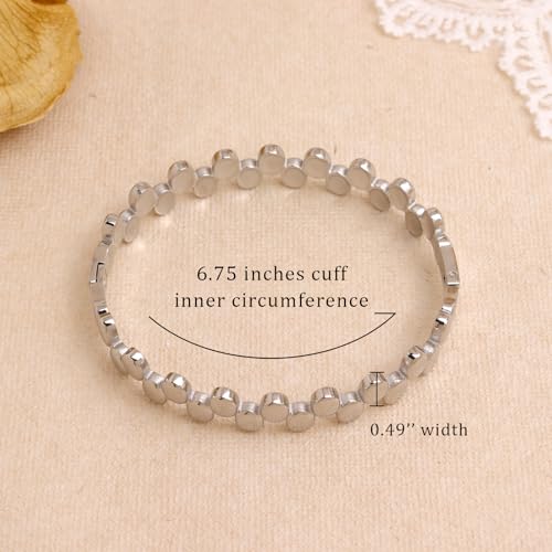 Chunky Gold Silver Bangle Bracelet for Women | Trendy, Minimalist, Oval Beads, Non Tarnish, Adjustable Bracelets, Prom, Party Jewelry Gift - color: Silver