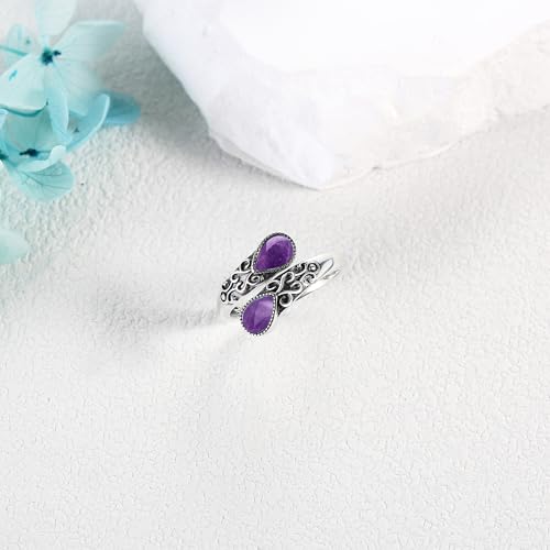Ring for Women Sterling Silver Adjustable Band Open Rings Jewelry Gifts for Girls - style: Amethyst