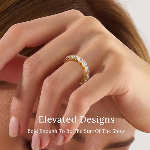4mm 925 Sterling Silver Rings Gold Engagement Wedding Band Eternity Cubic Zirconia Round Simulated Diamond Stackable Ring for Women - color: Gold