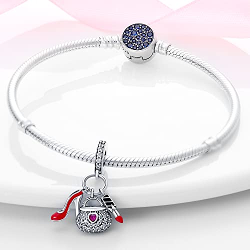 KUNSIR Charms Beads fits Pandora Charm bracelets for Woman 925 Sterling Silver Dangle Pendant Bead Jewelry Beads Gifts Happy Birthday Charms for Women Bracelet&Necklace - style: Charm High Heels, Handbag, Lipstick