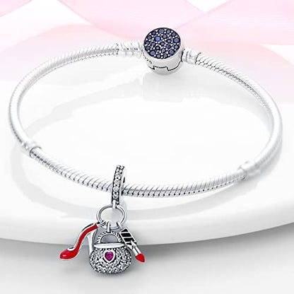 KUNSIR Charms Beads fits Pandora Charm bracelets for Woman 925 Sterling Silver Dangle Pendant Bead Jewelry Beads Gifts Happy Birthday Charms for Women Bracelet&Necklace - style: Charm High Heels, Handbag, Lipstick