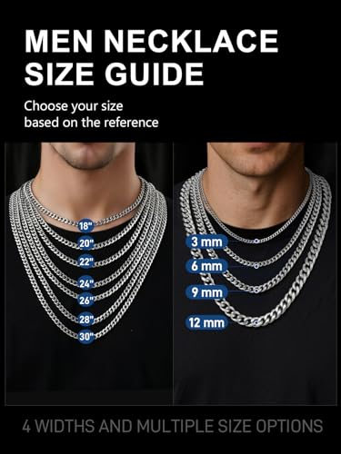 Stainless Steel Mens Cuban Link Chains, Daily Wear Hip Hop Miami Necklace | 3/6/9/12mm Silver/Gold Plated/Black necklace with Gift Box, No Tarnish, Sweatproof & Waterproof, Hypoallergenic Men Chains - color: 6mm-stainless, size: 20 inch