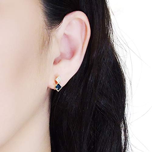 Star Clear Austrian Crystal Invisible Clip On Stud Earrings Blue Light Orange Purple Silver Square Rhinestone Screw Back Gold Dangle Clip Earrings - color: Navy Blue Gold