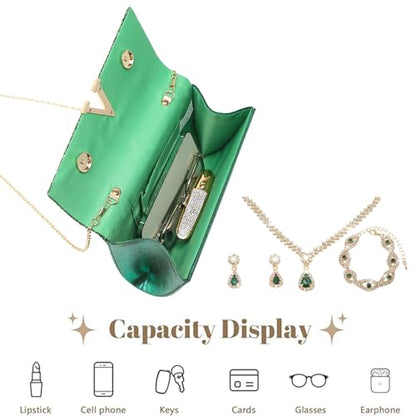 YYW 4 Pieces Women Evening Handbags Clutch Purse Bag with Rhinestone Crystal Jewelry Set for Wedding Party - color: green 2