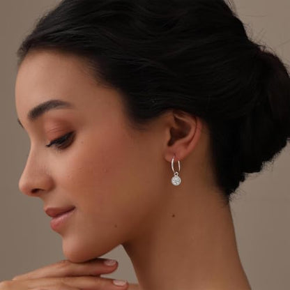 LeCalla 925 Sterling Silver Huggie Hoop Earrings for Women | Rhodium-Plated CZ & Moissanite Dangle Hoop Earrings | Heart, Double Hoop & 3 Stone Designs Hoops | Hypoallergenic Small Hoops Earring Gift for Women - style: Design 06 – Hoops with CZ Charm