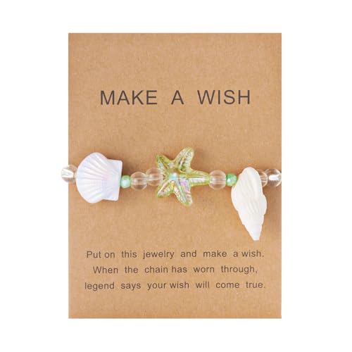 Handmade Natural Shell Starfish Beads Bracelets with a Wish Card Bohemia Sweet Seashell Conch Pearl Charm Bracelets for Women Boho Sea Themed Summer Beach Surfer Vacation Jewelry Gifts - style: StyleB