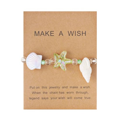 Handmade Natural Shell Starfish Beads Bracelets with a Wish Card Bohemia Sweet Seashell Conch Pearl Charm Bracelets for Women Boho Sea Themed Summer Beach Surfer Vacation Jewelry Gifts - style: StyleB
