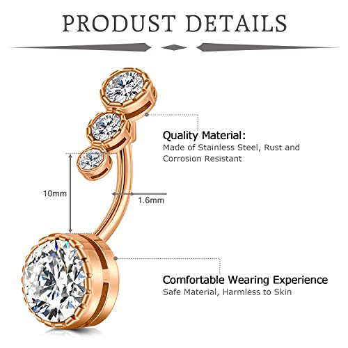 Silver Gold Belly Button Ring for Women Clicker Hoop Belly Rings Opal Navel Piercing Jewelry Dangle Hypoallergenic Surgical Steel Dainty Dangling Navel Rings for Women - color: B3-3p-rose gold